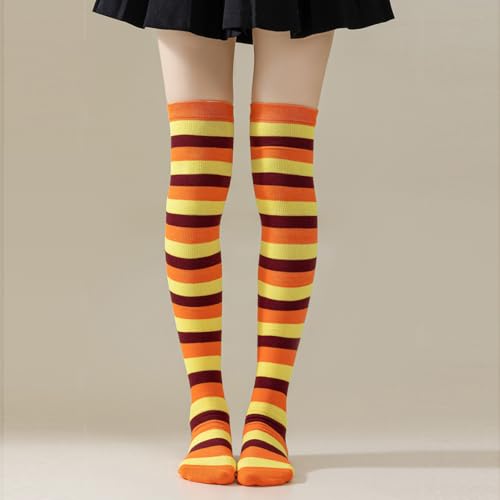 Image of SherryDC Womens Girls Cosplay Rainbow Striped Knee High Socks Leg Arm Warmer Fingerless Gloves Set