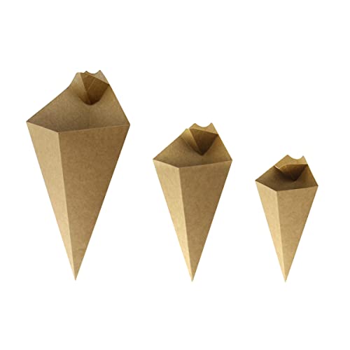 Image of PACKNWOOD 210CONFR2KR - Paper Cone Cup - Kraft Paper Cones with Built in Dipping Sauce Compartment - Grease-Resistant, and Leak-Proof - Finger Food Cones - (8.75 inch x 5.25 inch) (Pack of 500)