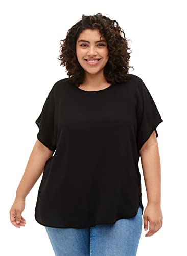 Zizzi Große Größen Damen Kurzarm Bluse mit Rundhals Gr Gr L Black - Plus...