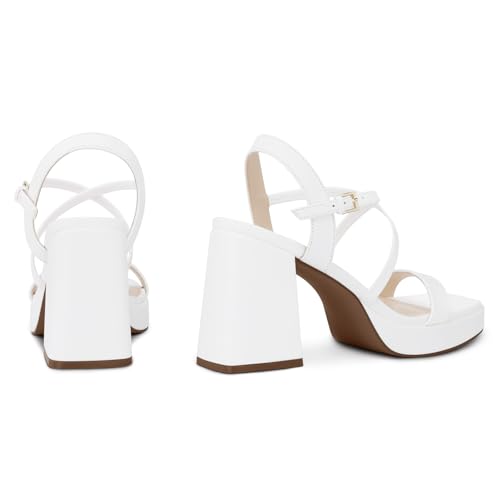 Image of CELLENZ Women Chunky Platform Heels: 3.9 Inch High Heel Prom, Wedding, Party, Square Open Toe Heeled Sandals, Strappy Comfortable Sexy Dressy Shoes