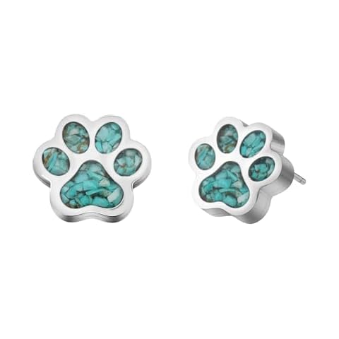 Lauren-Spencer Turquoise Dog Paw Earrings for Women Cute Small Paw Print Stud Earrings Stainless Steel Green Turquoise Dog Jewelry for Women Cat Dog Mom Earrings Animal Jewelry Gift Cover
