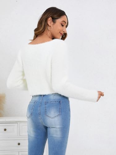 Verdusa Women's Fall Fashion Tops Cropped Cardigan Long Sleeve Tie Fuzzy Bolero Shrug Trendy Outfits2