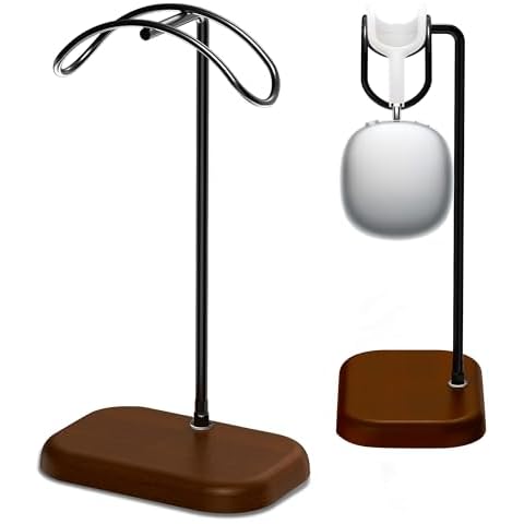JE Make IT Simple Headphone Stand Wood for Desk- Walnut Wood Headphone stand Aluminum Headset Holder, Universal Headphone Holder for Most Music Gaming Headsets - Black Walnut Cover