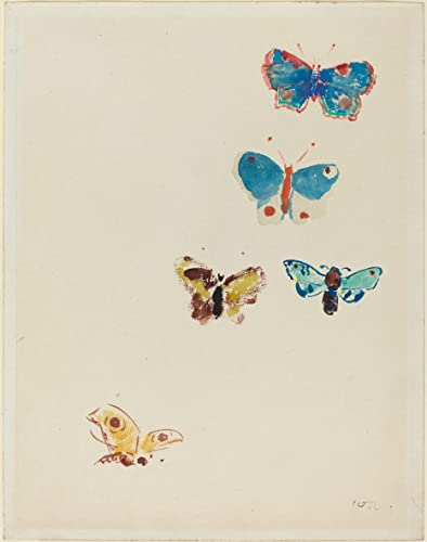 Cinq papillons d'Odilon Redon : tableau toile 60x90cm pour habiller un grand mur vide