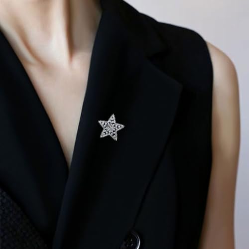 Image of Shining Cubic Zircon Star Brooch Pins Elegant Clear Crystal Flower Lapel Pin Breastpin Badges for Women Men
