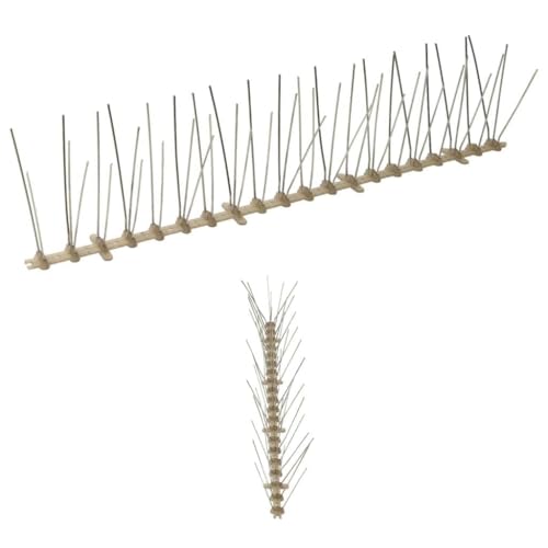 sephironlbb Juego de 20 púas de plástico y acero inoxidable, 10 m, 5 filas, para jardín, terraza, balcón, ático, ahuyentador de animales contra pájaros, gatos, mapaches