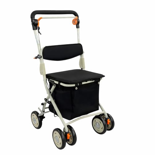 Andador con Carro de Compra para Mayores – Plegable, con Asiento y Respaldo Acolchado, Freno de Seguridad, Bolsa Extraíble Impermeable, Ruedas 360º -Ligero y Ajustable en Altura- PESO SOPORTADO 130KG