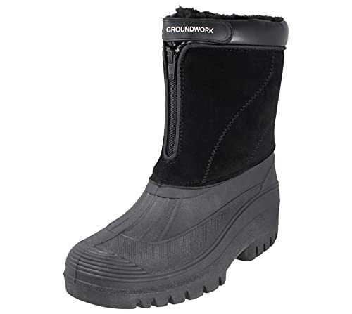 Groundwork Unisex Winter-Schneestiefel aus PU-Kunstlederimitat, mit Reißverschluss, Thermo-Kunstfell-Futter, Schwarz , 38 EU