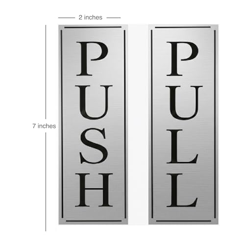 Image of Premium Acrylic Push Pull Sign Board 6 inchx2 inch For Office and Shop Glass and Wooden | Self Adhesive Sticker for Door | Push and Pull Sticker for Hospital Malls Office (Silver)