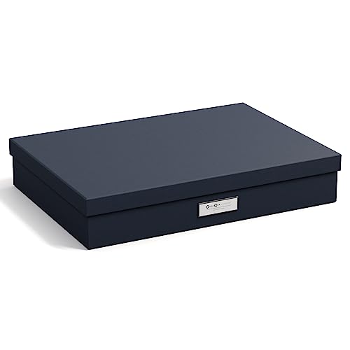 Bigso Sverker Fiberboard Legal and Art Storage Box | Scrapbook Storage Box for Loose Papers and More | Durable Document Boxes with Lid and Metal Label Holder | 17.1’’ x 12.2’’ x 3.3’’ | Blue