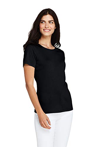 Lands' End Women Short Sleeve Shaped 1x1 Rib Crew Black Plus 1x