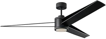 Generation Lighting | 3AMR60MBKD | Armstrong 60-Inch Indoor/Outdoor Energy Star Integrated Led Dimmable Ceiling Fan in Midnight Black Finish, Light Kit, and Handheld Remote Control Included