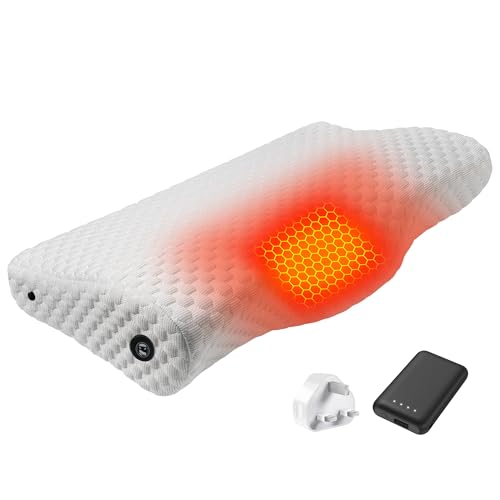 CYCYHEAT Heated Neck Pillow - Memory Foam Pillows Neck Pillow Bed Pillow for Sleeping, Upgraded 4000mAh Battery Pack & Heating Element