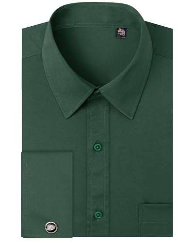 J.VER Men's French Cuff Dress Shirts Long Sleeve Dress Shirt Army Green