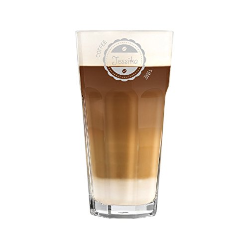 polar-effekt Bicchiere da latte macchiato da 480 ml, personalizzabile, per bevande come cappuccino, latte e Co con incisione, idea regalo per compleanno, motivo caffè time
