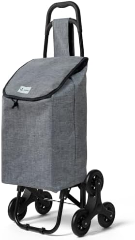 VOUNOT Folding Shopping Trolley on 6 Wheels, Stair Climbing Shopping Cart, Grocery Trolley, Oxford Grey