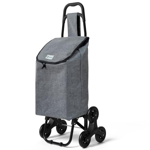 VOUNOT® Carro de la Compra con 6 Ruedas para Subir Escaleras, Carrito de la Compra Plegable, Bolsa Impermeable de 32 L, Gris