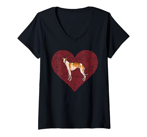 Womens Whippet Valentines Day Dog Love Fingerprint V-Neck T-Shirt, Black