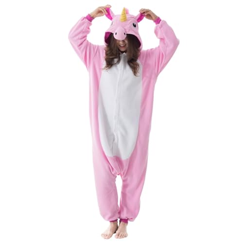 Veyryth Unisex Pink Unicorn Adult Onesie Pajamas Polar Fleece Animal Halloween CostumeOne-Piece Cosplay Sleepwear for Men and Women Size XL