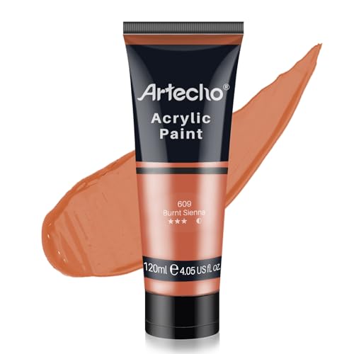 Image of Artecho Acrylic Paint, Burnt Sienna Paint (120ml / 4.05oz) Tubes, Art Craft Paints for Canvas, Rock, Stone, Wood, Fabric, Art Supplies
