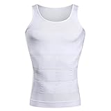 Men's Instant Slimming Undershirt Body Shaper Vest Workout Tank Tops Improve Posture- White- Extra Large