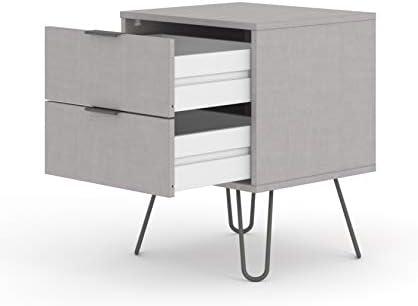 Home Source Bedside Lamp Table Cabinet Bedroom Living Room Storage Unit, Engineered Wood, Grey, 2 Drawer