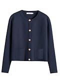 ANRABESS Women Striped Cardigan Sweaters Button Down Cropped Knit Lady Jackets Coat 2025 Fall Outfits Trendy Clothes Navy Blue Large