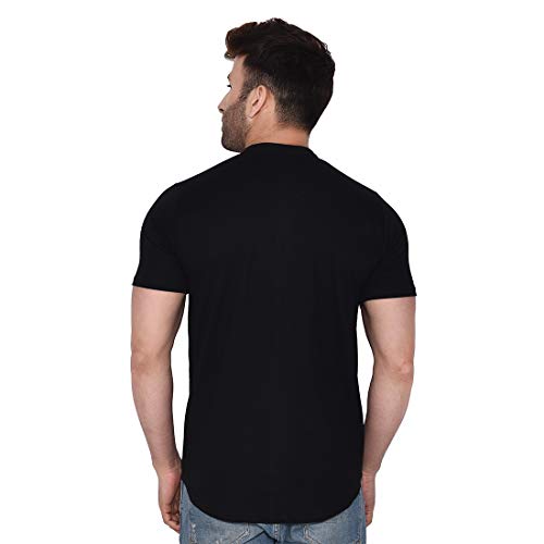 Image of Geum Men's Mandarin Collar Shirt with Graphic Print| Short Sleeve Cotton Blend Slim Fit Casual Shirt for Men