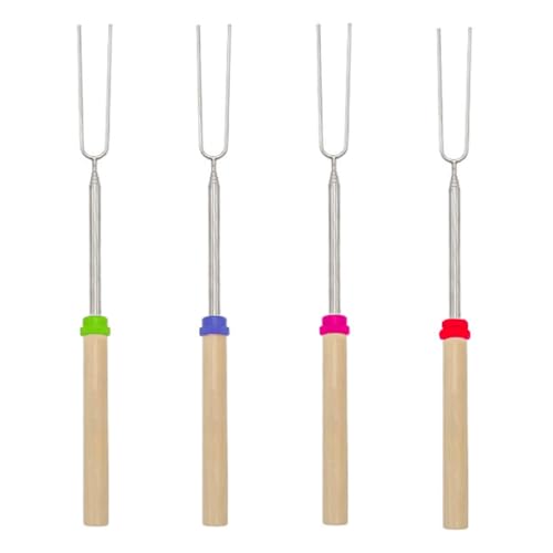 Marshmallow Toasting Forks 4 Pack, Extendable Stainless Steel & Wooden Handle - Retractable Smores Sticks for Garden Bonfire, Camping & BBQ, Hot Dog Roasting Sticks Kit - Image 3