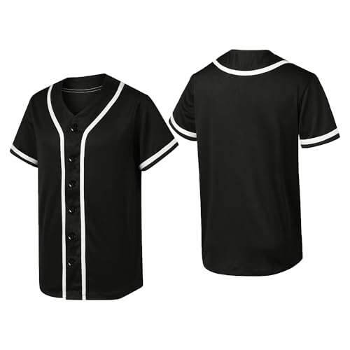 BGHTYYP Blank Baseball Jersey for Men and Women Baseball Button Down Short Sleeve Shirts Sports Uniform Hip Hop Hipster Jersey-3X-Large-Black