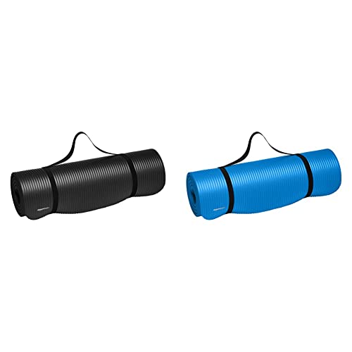 Image of amazon basics foam Bundle- 13Mm Extra Thick Yoga And Exercise Mat With Carrying Strap, Black And 13Mm Extra Thick Yoga And Exercise Mat With Carrying Strap, Blue