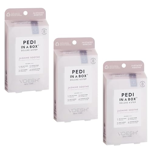 VOESH Pedi in a Box Deluxe 4 Step, Pack of 3 - Intensive Foot Treatment - VOESH Pedicure in a Box - DIY Pedi Kit - Vegan Spa Pedicure Kit - Pedicure Soak Kit - At-Home Foot Care