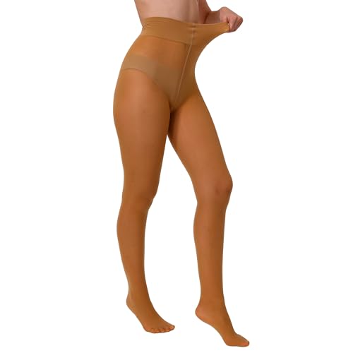 Image of MATHACINO 40D Semi Sheer Tights for Women, Durable Control Top Footed Pantyhose High Waist T-Crotch Tights