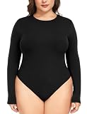 FOREYOND Plus Size Long Sleeve Bodysuit Black for Women