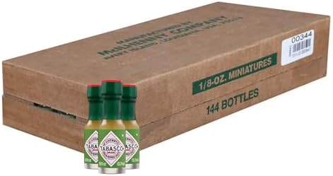TABASCO Brand Green Jalapeno Pepper Sauce, Mild Hot Sauce, Mini Glass Bottles, Balanced Flavor, Crisp & Zesty Jalapeno Sauce, Great on Mexican Dishes & More, 1/8 Oz Mini Bottles (Pack of 144)