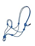 HORSHER EQUINE Premium Rope Halter for Horses, Durable Hand-Tied Adjustable Nylon Horse Headcollar with Knots for Trail Riding, Lightweight & Strong Equestrian Western Tack - Blue