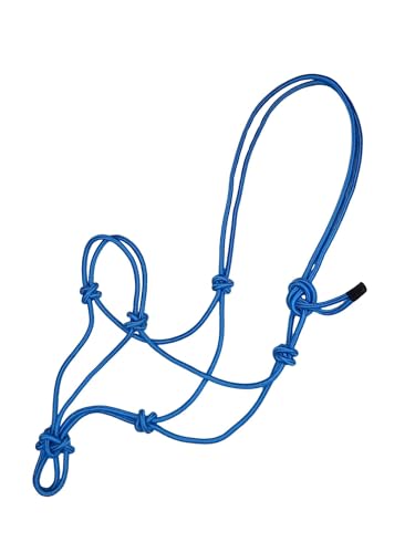 HORSHER EQUINE Premium Rope Halter for Horses, Durable Hand-Tied Adjustable Nylon Horse Headcollar with Knots for Trail Riding, Lightweight & Strong Equestrian Western Tack - Blue