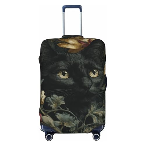 Black Cat Flowers Dark Floral Elastic Travel Luggage Covers Dustproof Scratch-Resistant Suitcase Protector Fit 22-24 Inch