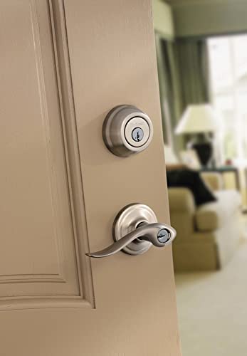 Image of Kwikset Tustin Entry Door Handle with Lock and Key, Secure Keyed Reversible Lever Exterior, For Front Entrance and Bedrooms, Venetian Bronze, Pick Resistant Smartkey Rekey Security and Microban