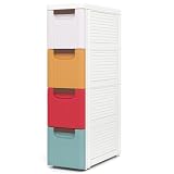 FANTASK Nischenschrank schmal, 42 x 19 x 74 cm, Nischenwagen auf Rollen mit 4 Schubladen, Nischenregal 20cm breit, Toilettenschrank für Bad, Klassenzimmer, Studio & Salon, Bunt
