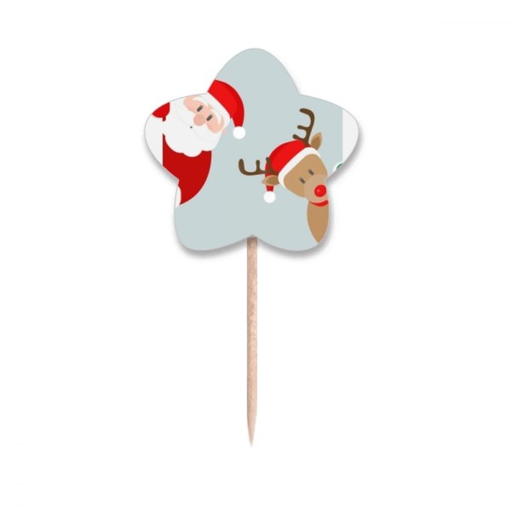 Pics à cupcakes motif Père Noël élan drapeau avec pics en bois naturel