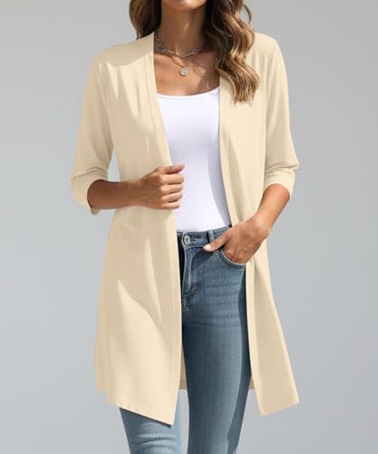 Image of YSYOKOW Lightweight Cardigans for Women 3 /4 Sleeve Long Open Front | Cardigan sweaters for women lightweight, summer cardigans for women lightweight, long cardigans for women trendy, dressy