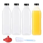ZMCYN 4 Pack 32 OZ (1000ML) Plastic Juice Bottles with Lids (Dishwasher Safe), PP Heat Resistant Reusable Juice Bottle, Empty Plastic Smoothie Bottle Beverage Juice Container for Juicing, Milk