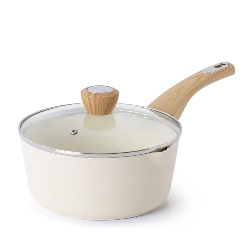 SENSARTE Nonstick Sauce Pan with Lid, 3QT Sauce Pot, Stay-cool Handle, Multipurpose Handy Little Saucepan, Induction Capable, PFOA Free, White