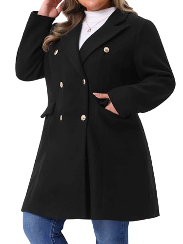 Agnes Orinda Womens Plus Size Winter Pea Coat Double Breasted Notch Lapel Long Trench Coats Jackets Trendy Dressy 2025