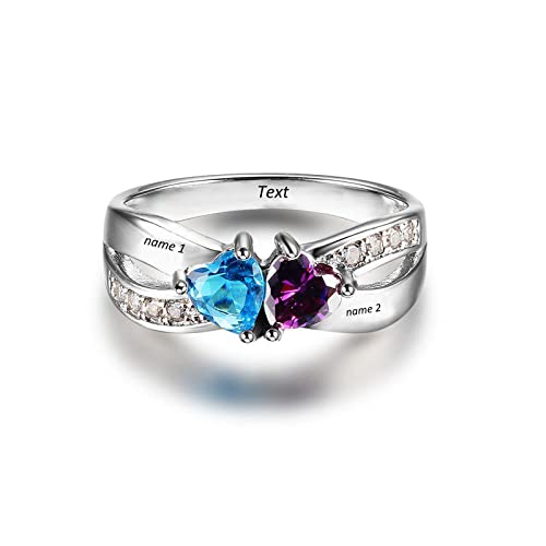 Solid 14K Gold Mothers Ring with 2 Birthstones 10K 14K 18K Real Gold Mom Ring Personalized Birthstone Rings for Women Mother's Day Gifts2