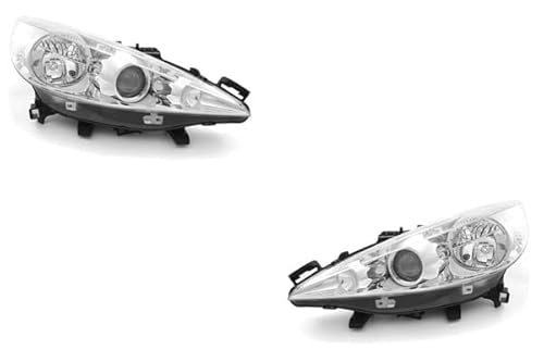 Johns - Jeu de phares compatibles avec les phares Peugeot 207 de 2002/2006 - H1/H7/H7 - Kit gauche et droite