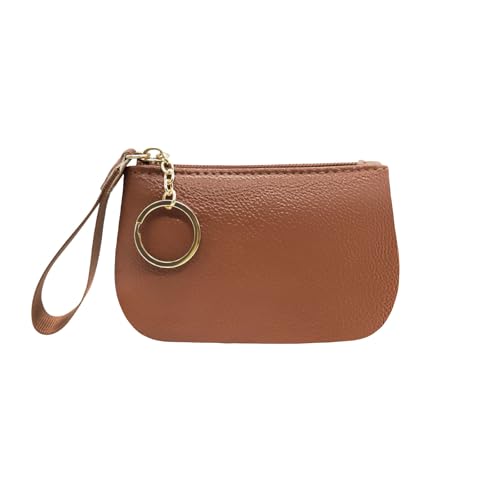 Image of Long Keeper Mini Coin Purse Small Soft Leather Coin Pouch Women Keychain Case Wallet Key Bag Earphone Case (Brown)
