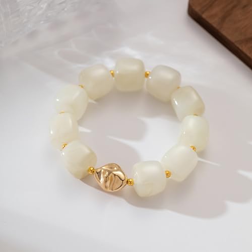 Zhuozatrfa Bold Chunky Bracelets for Women Creamy White Acrylic Bead Bracelet with Gold Accent Adjustable Elastic Bracelet Vacation Jewelry by Zhuozatrfa - Used condition - Image 3