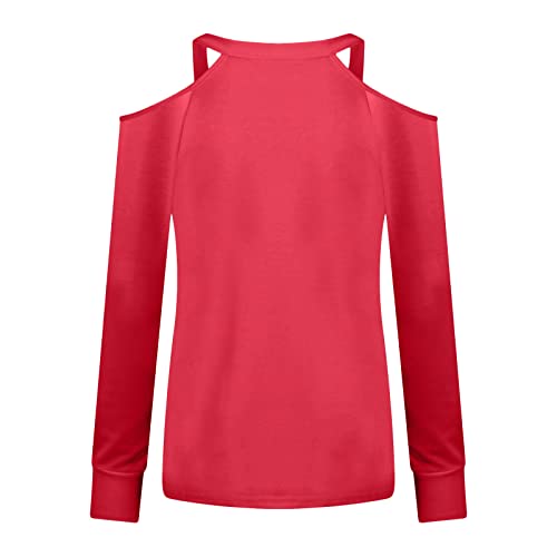 Posijego Camisa feminina verão outono gola V férias natal ajuste solto ombro frio manga longa gráfic